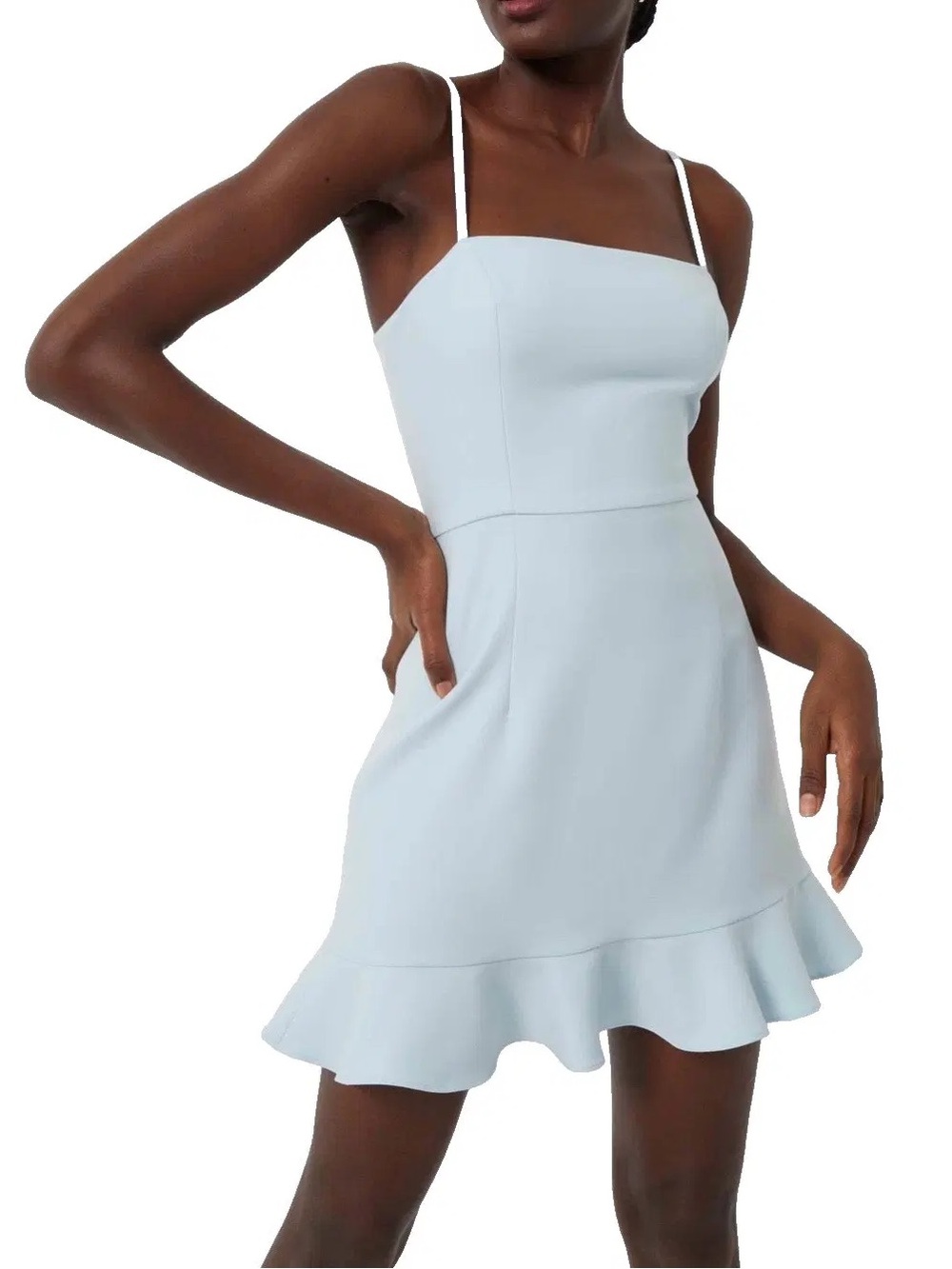 French Connection Whisper Frilled Hem Light Blue Mini Dress Size 8 BNWT
